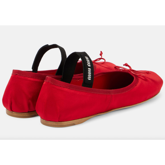 Miu Miu Satin Rosso Red Black White Logo Strap Bow Ballet Ballerina Flats 39 - Picture 16 of 16